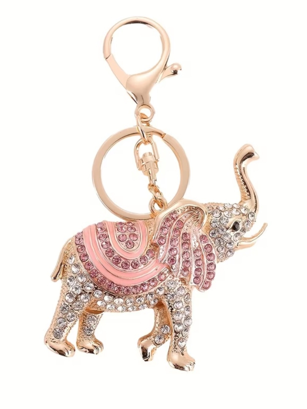 Rose Gold Pink Crystal Elephant Keychain Key & Card Holder Charm